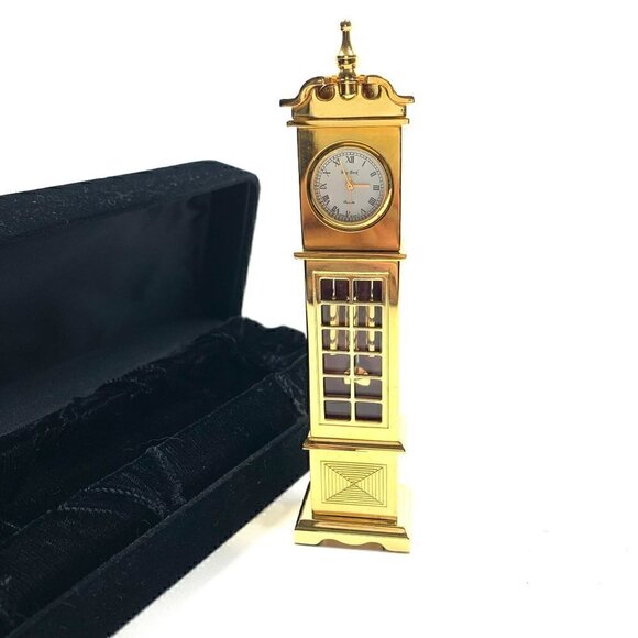 Vintage Bey-Berk Miniature Grandfather's Clock Gold Tone Battery Operated 5” - Picture 1 of 15